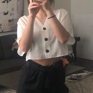 Topshop Button Crop Blouse